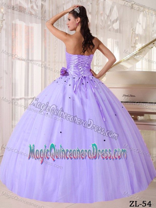 Lilac Strapless Tulle Beading and Ruching Quinceanera Dress in Fredericksburg VA