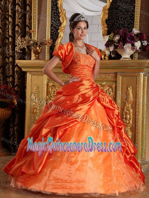 Affordable Orange Sweetheart Appliques Taffeta Sweet 16 Dresses in Alexandria VA