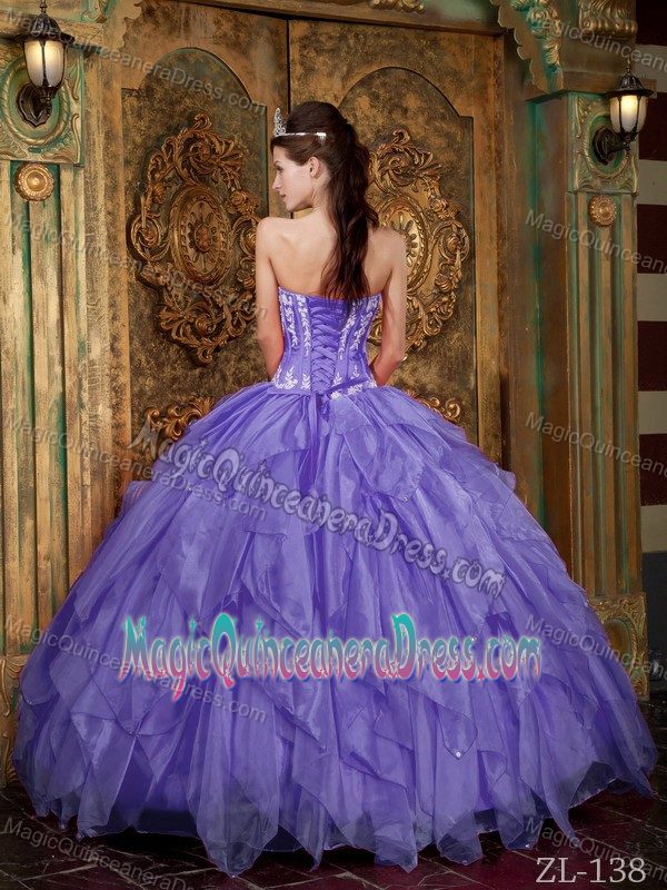 Gorgeous Strapless Appliques Organza Purple Quinceanera Gowns in Woodbridge VA