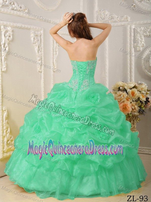 Awesome Apple Green Strapless Organza Beaded Quinceanera Dress in Waukesha