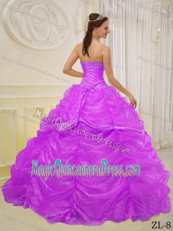 Sweetheart Purple Organza Beading Decorated Quinceanera Dress in Eau Claire