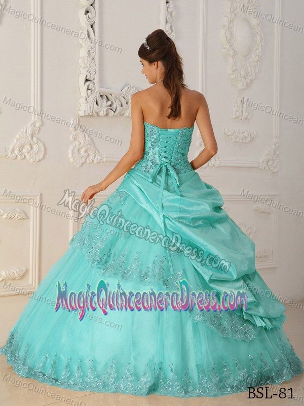 Baby Blue Princess Sweetheart Taffeta and Tulle Beaded Quinceanera Dress