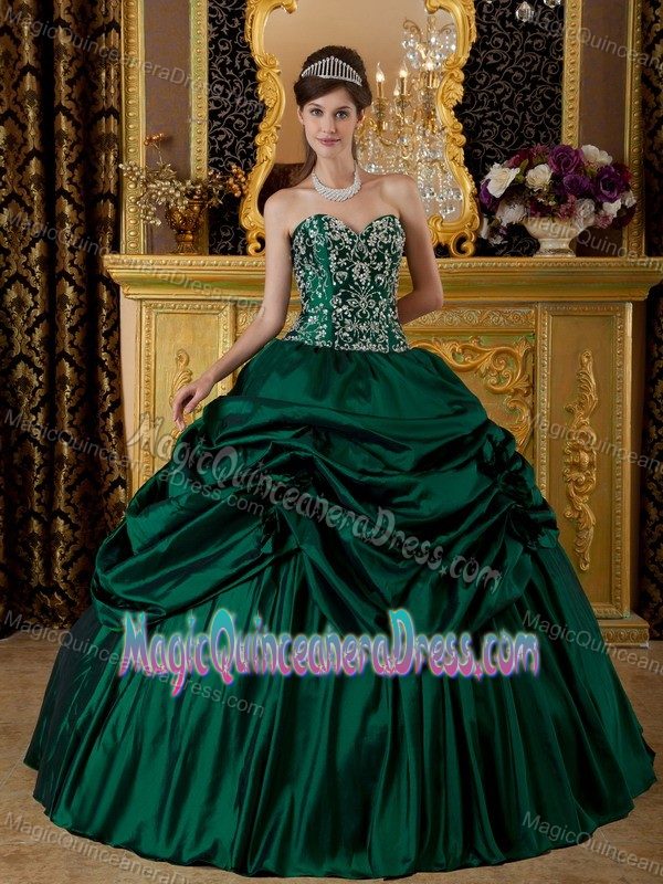 Dark Green Sweetheart Taffeta Embroidery Quinceanera Dress in Seattle VA