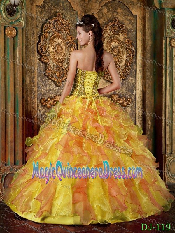 Multi-Color Strapless Beading and Ruffles Quinceanera Dress in Port Townsend