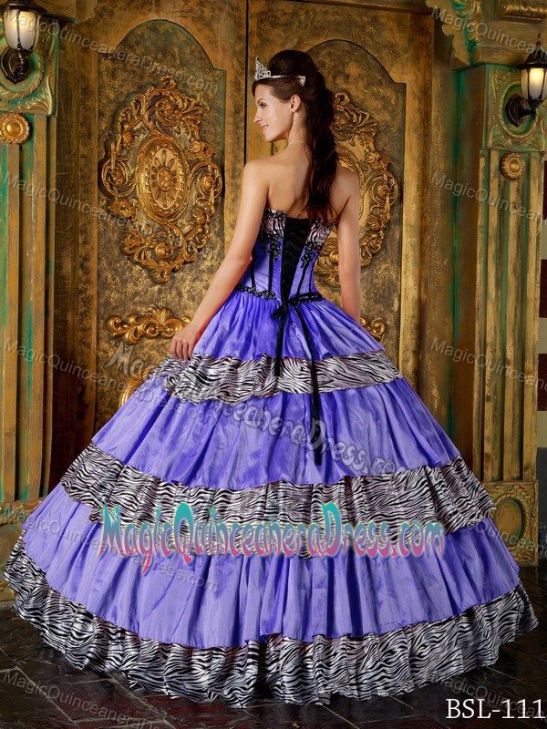 Luxurious Beaded Purple Sweetheart Ruffled Layers Quinceanera Dress with Zebra