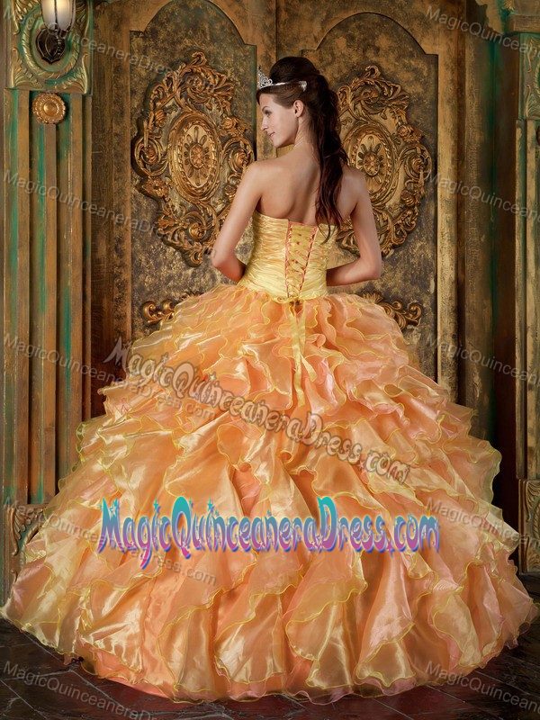 Orange Strapless Beading and Ruffled Layers Quinceanera Dress Floor-length