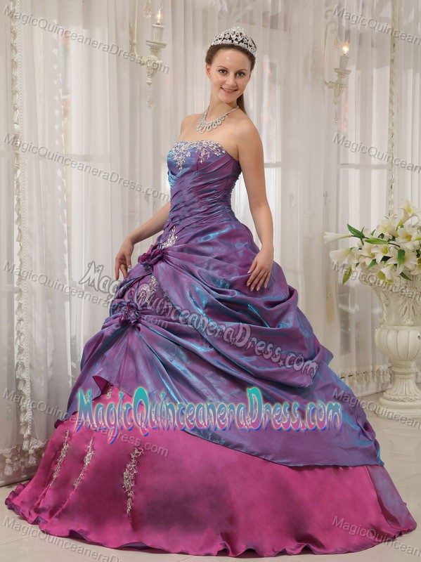 Two Toned Purple Strapless Appliques and Flowers Dress for Sweet 15 in Issaquah