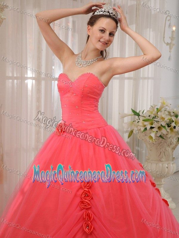 Watermelon Red Sweetheart Tulle Beading Quinceanera Dress in Federal Way