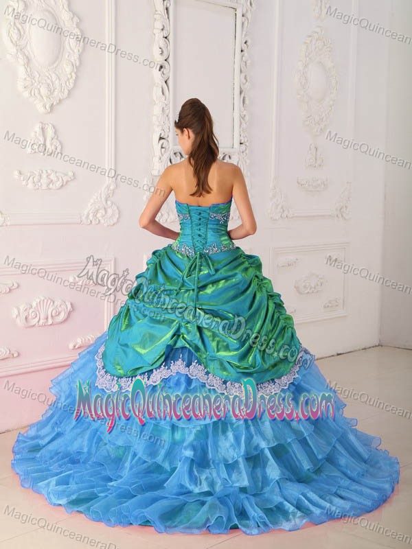 Blue Strapless Lace and Appliques Sweet 16 Quinceanera Dress in Bellingham