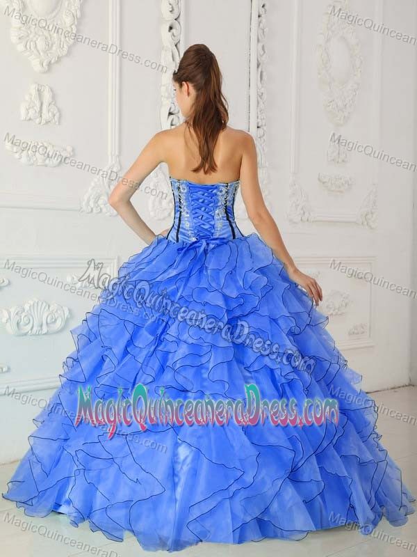 Designer Made Strapless Organza Appliques Blue Quinceanera Dress in Bothell