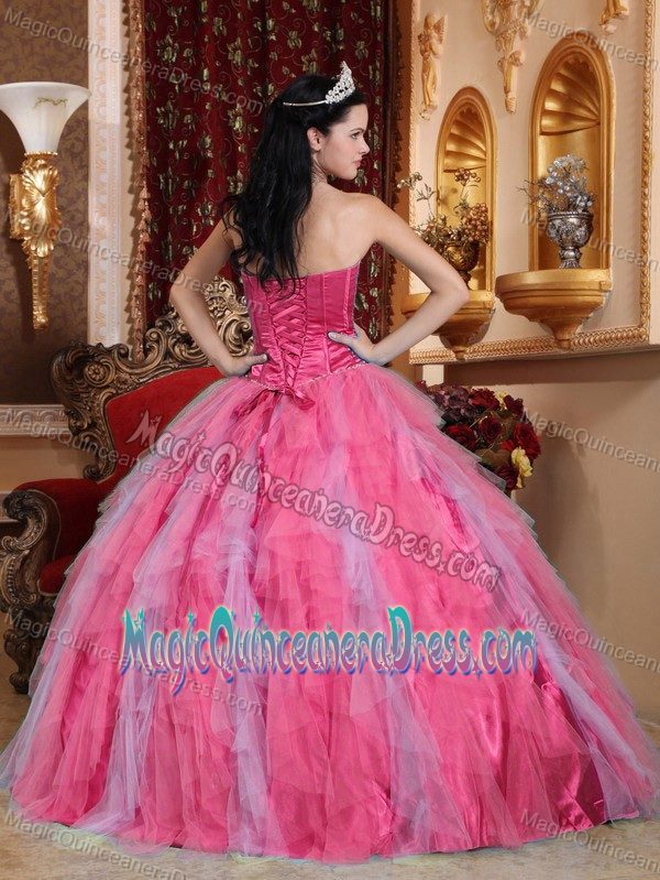 Coral Red Sweetheart Beaded and Ruffled Quinceanera Dress in Auburn Autumn