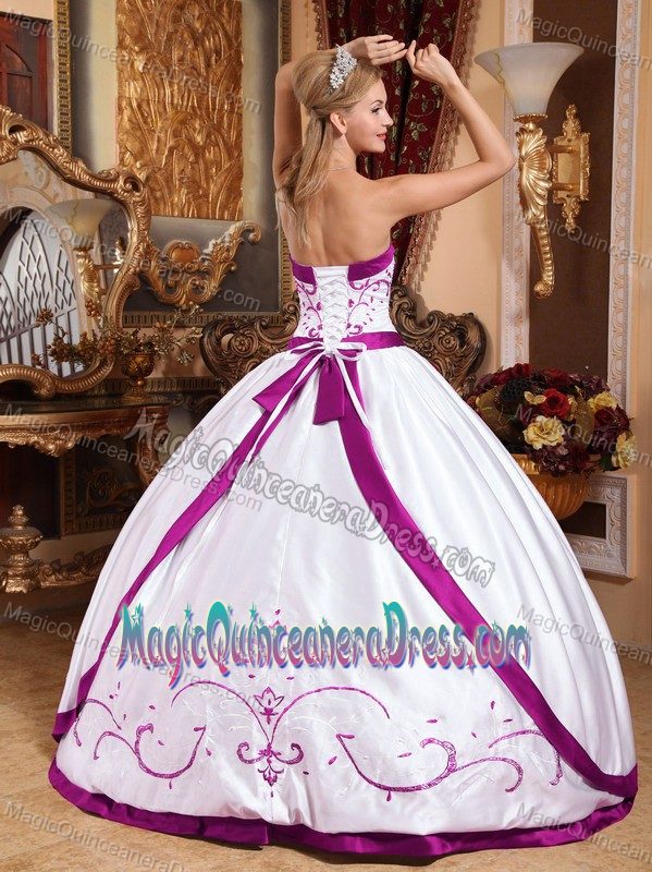 Clearance White Strapless Embroidery Satin Quinceanera Dress in Woodbridge VA