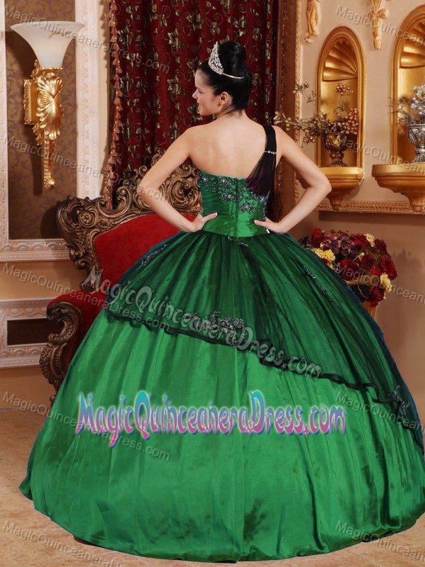 Clearance Hunter Green One Shoulder Beading and Appliques Dress for Sweet 16