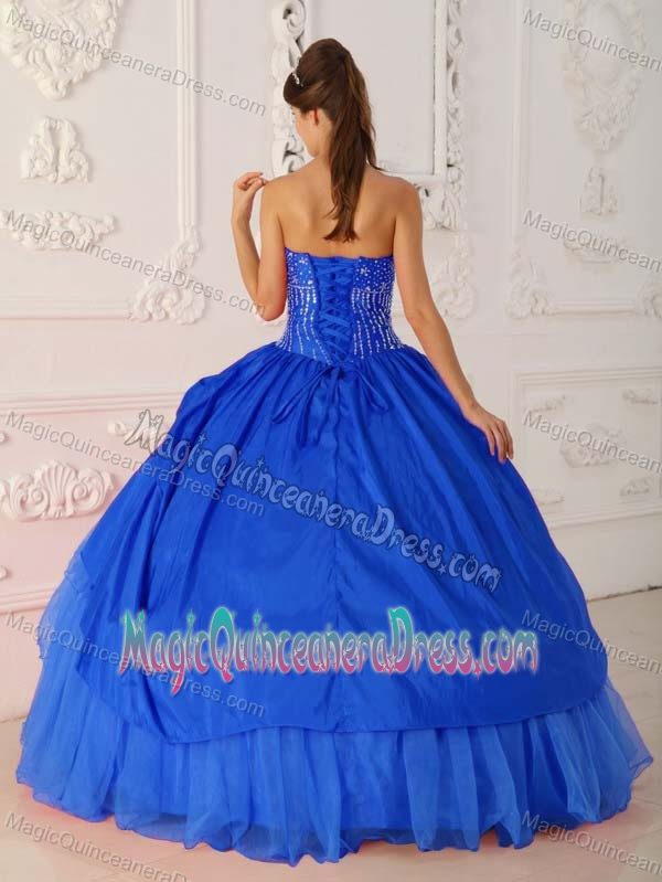 Flowery Strapless Organza Beading and Ruffled Layers Blue Sweet Sixteen Dress