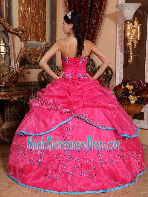 Strapless Appliques Hot Pink Organza Sweet Sixteen Dress in Richmond VA
