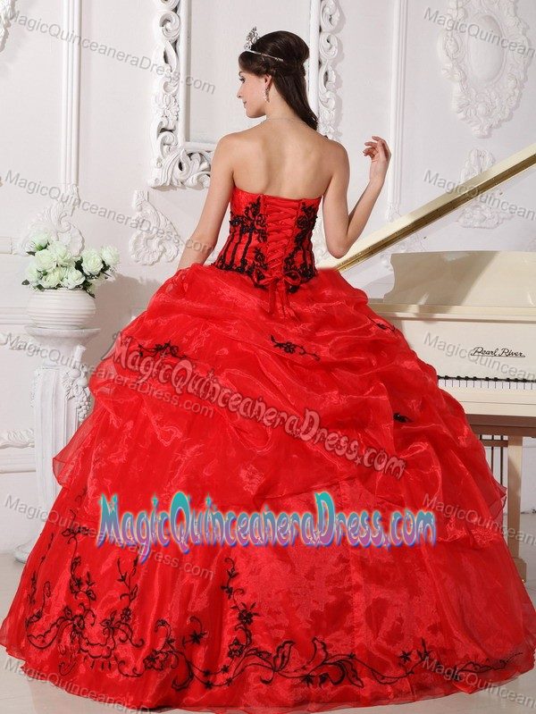 Red Strapless Organza Appliques Quinceanera Dress Full-length in Norfolk VA