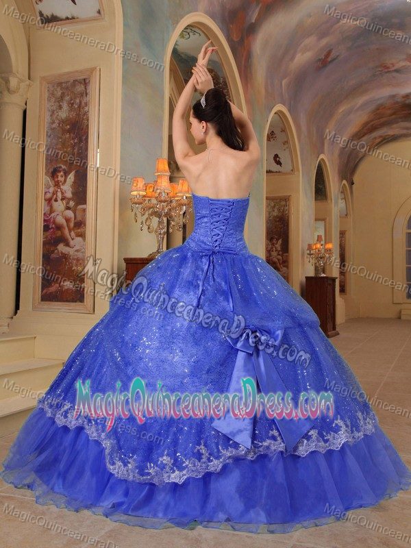 Blue Strapless Sequins and Organza Quinceanera Dress with Bows in Manassas
