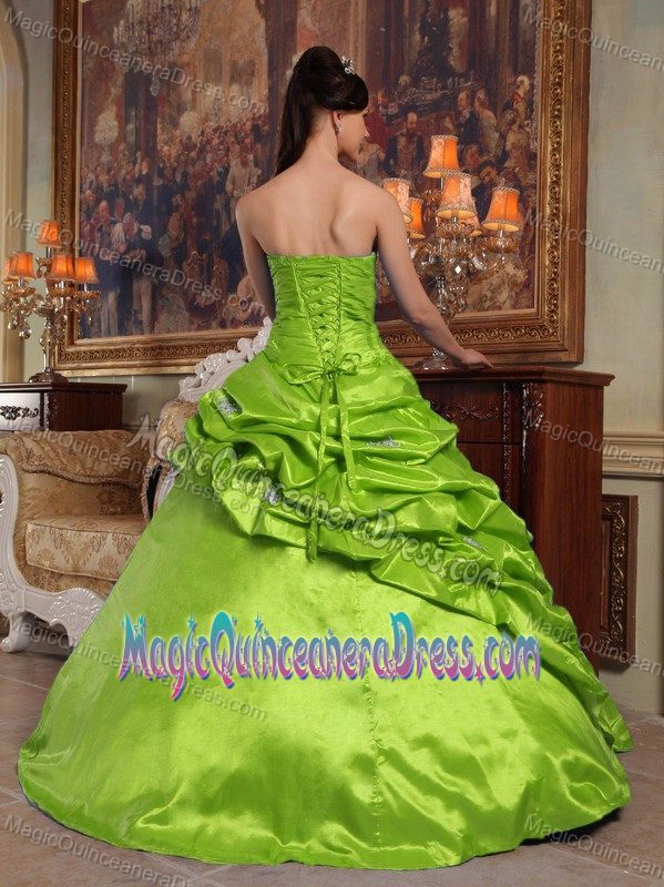 Spring Green Sweetheart Beading and Ruching Taffeta Sweet 15 Dresses
