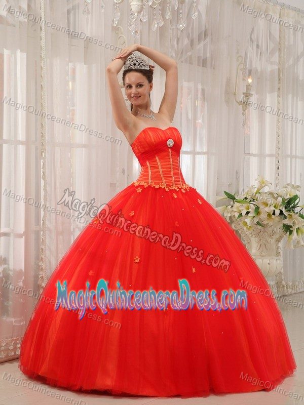 Sweetheart Floor-length Appliqued Quinceanera Dresses in Red in Copiapo
