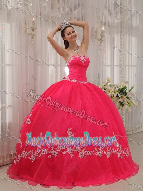 Sweetheart Floor-length Appliqued Quinceanera Dress in Coral Red in Requinoa