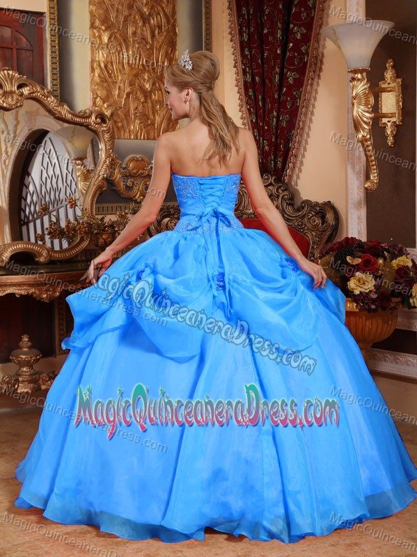 Aqua Blue Sweetheart Floor-length Quince Dress with Appliques in San Antonio