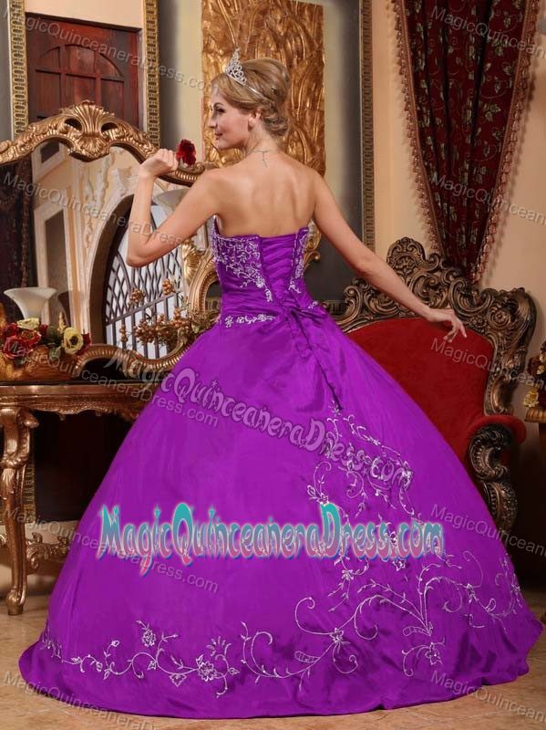 Strapless Floor-length Satin Embroidered Quinceanera Dress in Limache