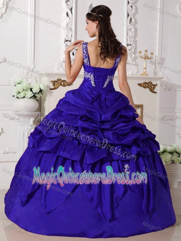 Blue Scoop Floor-length Taffeta Quinceanera Dress with Beading in Hampton