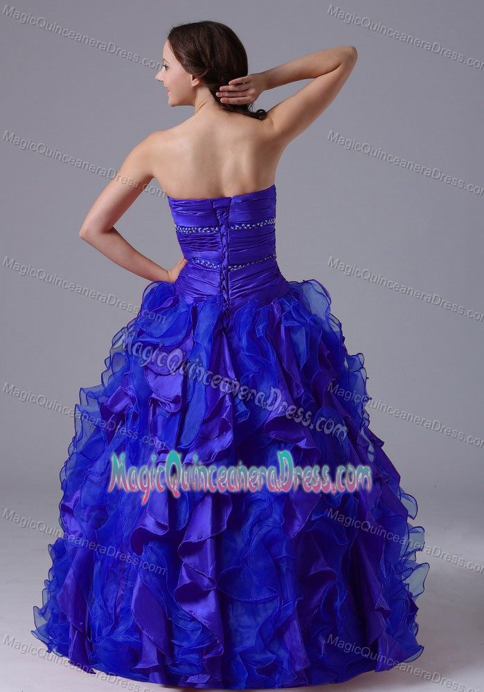 Blue Ruffled Beaded Quinceanera Dress with Ruches in Las Ventanas Chile