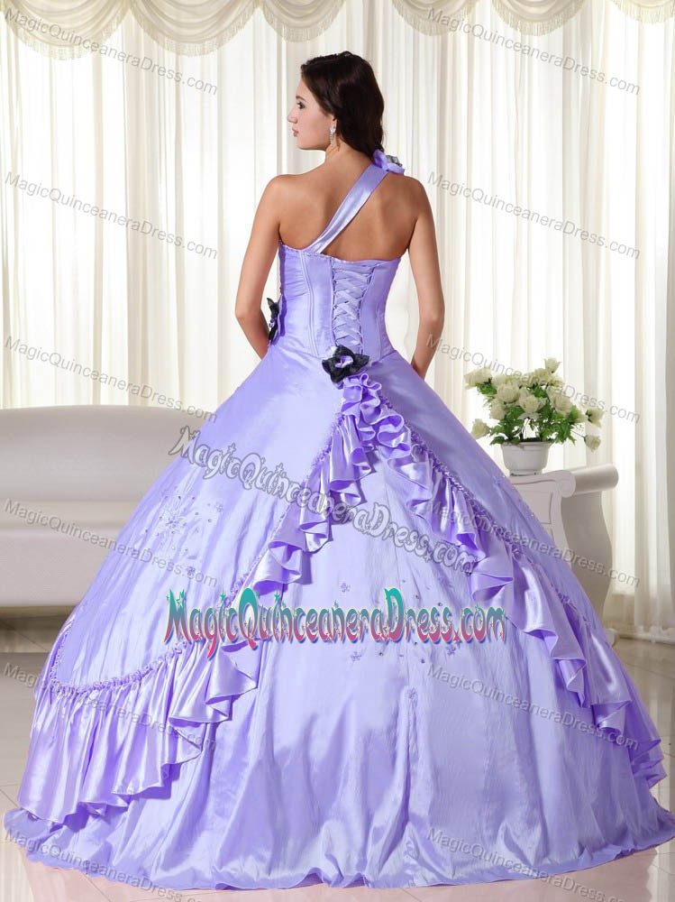 One Shoulder Floor-length Taffeta Beaded Quinceanera Dress Lilac