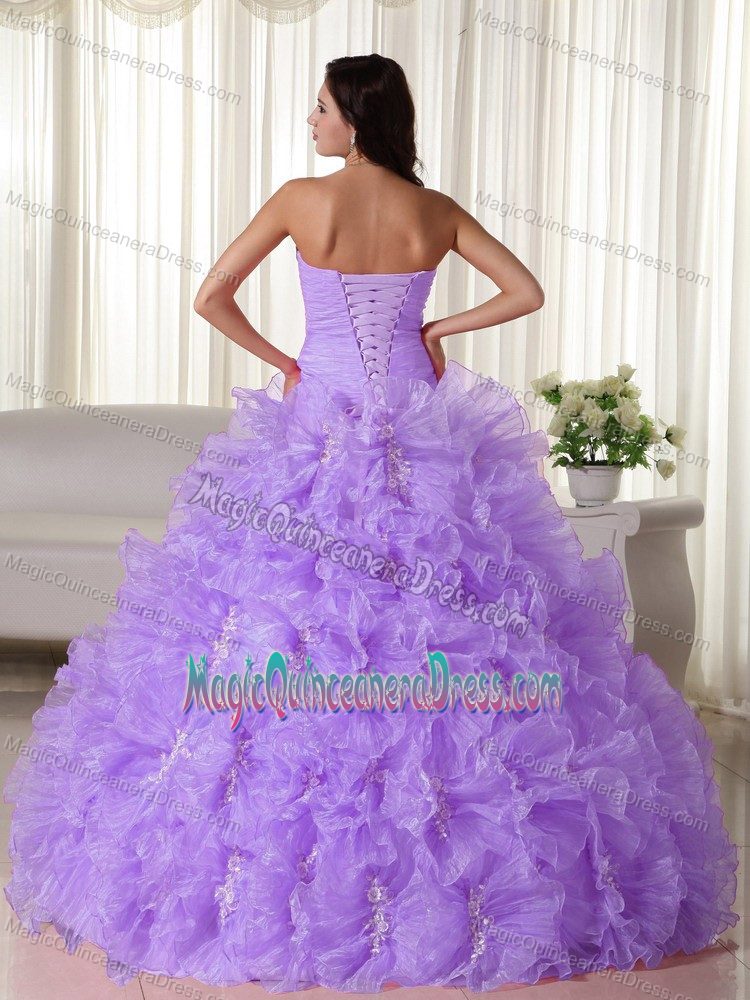 Lilac Strapless Organza Quinceanera Dress with Appliques in Sterling