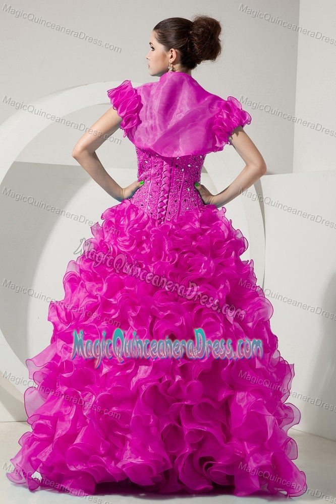 Fuchsia Sweetheart Organza Dresses for Quince with Beading in Chantilly
