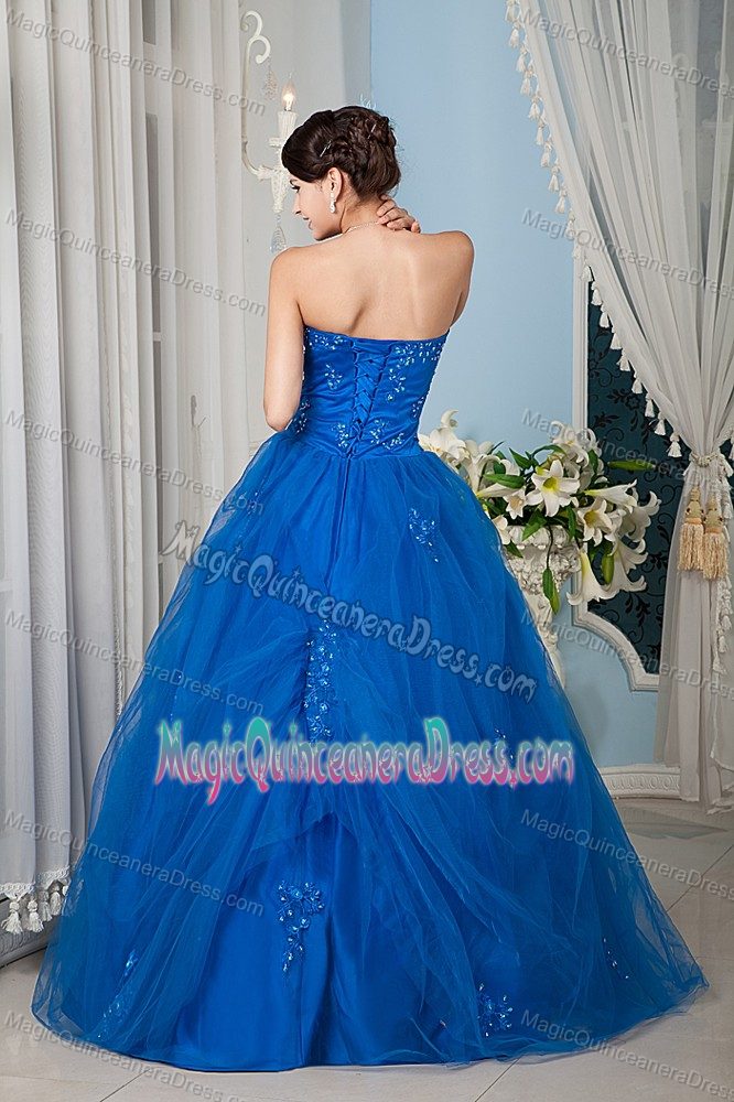 Strapless Floor-length Tulle Beaded Quinceanera Dress in Royal Blue