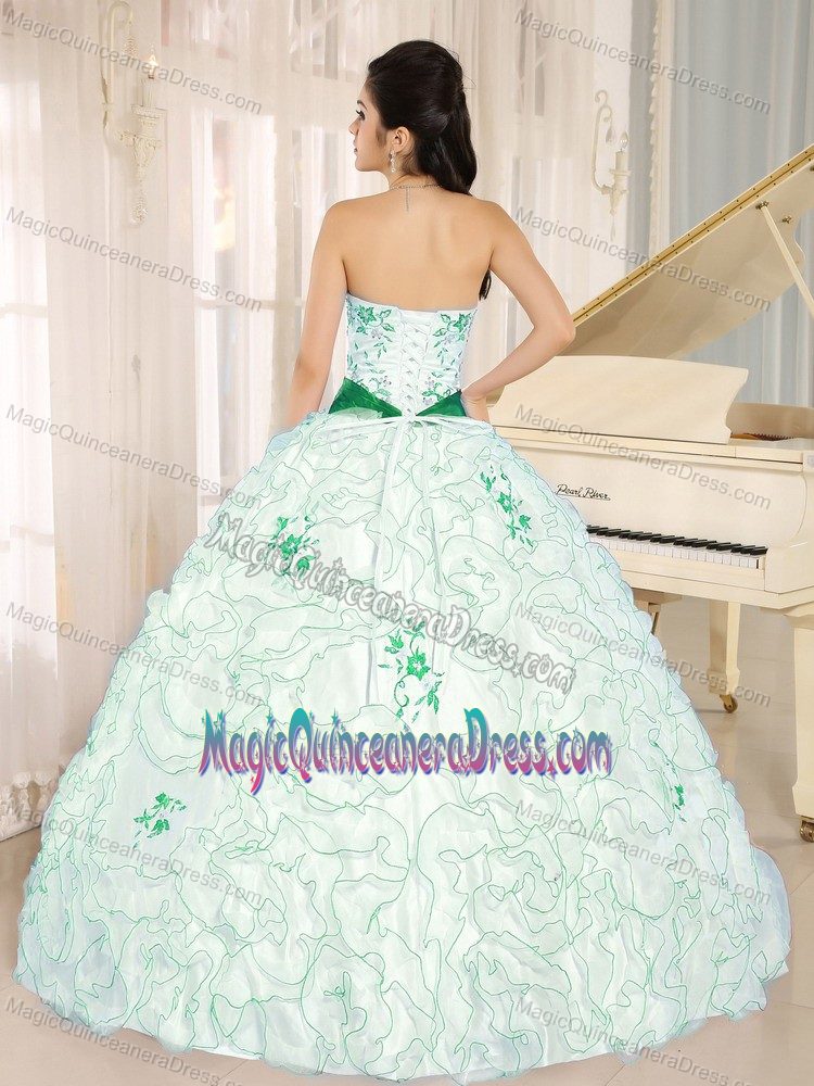 White Organza Strapless Quinceanera Gown Dress with Embroidery