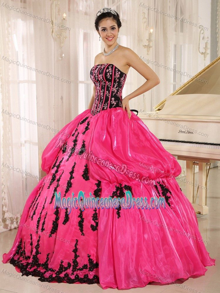 Hot Pink Strapless Embroidered Quinceanera Dress in Calama Chile