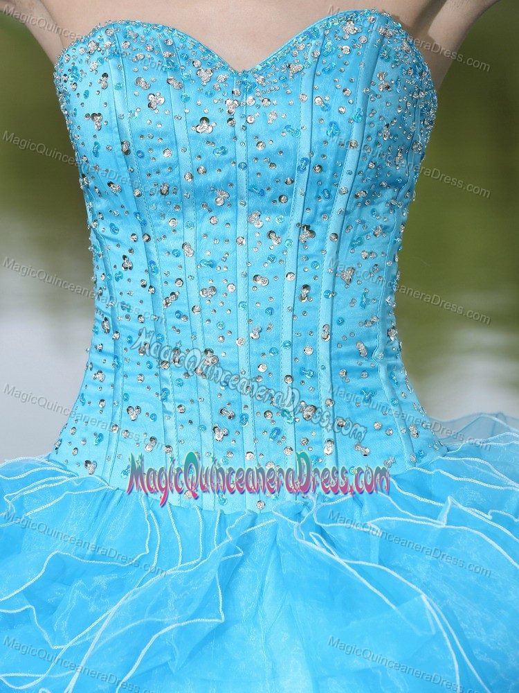 Beaded Ruffled Designer Quinceanera Dress in Aqua with Ruffles in Calama