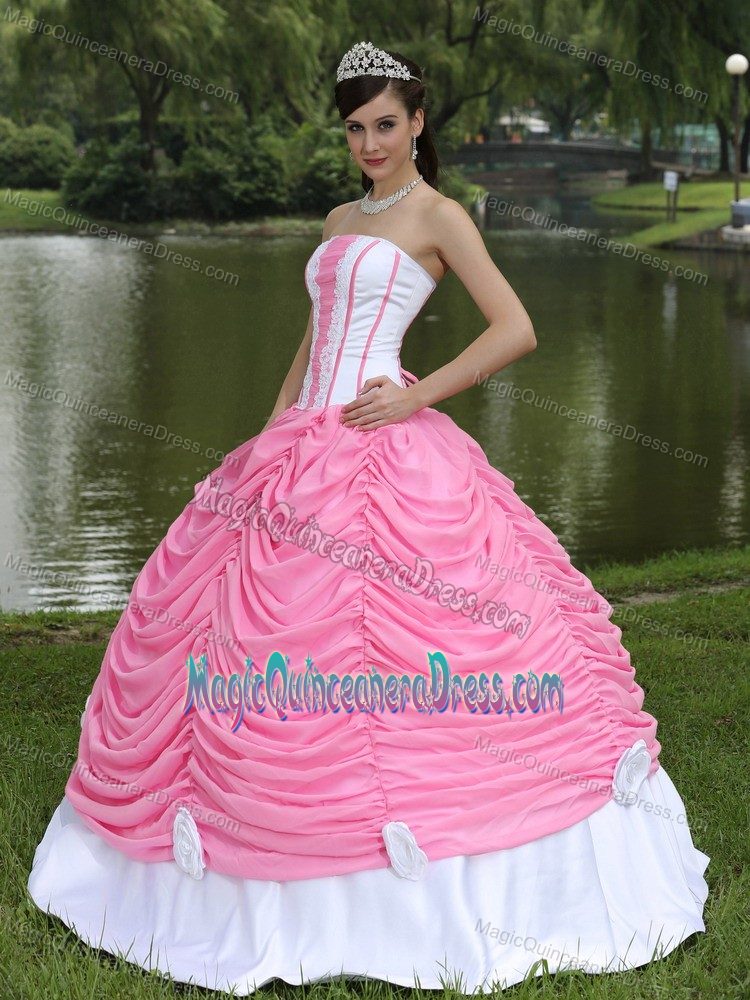 Strapless Rose Pink Custom Made Quinceanera Dress with Pick-ups