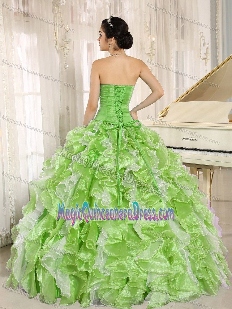 Beaded Ruffled Custom Made Quince Dress in Spring Green in Iquique Chile