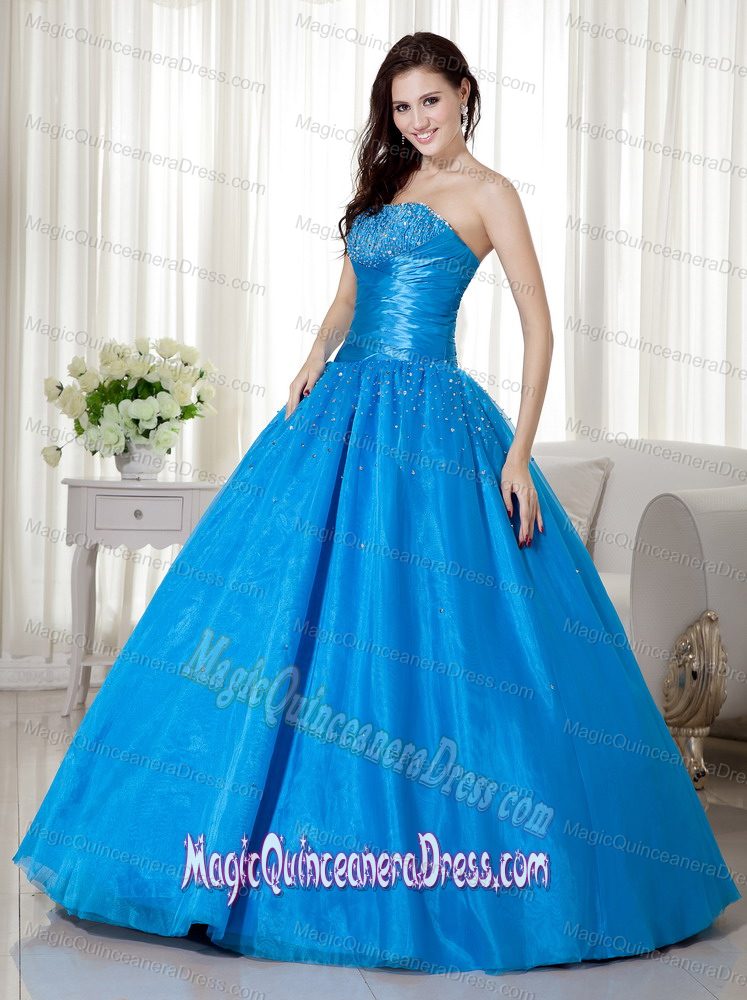 Blue Ball Gown Strapless Taffeta Beading Quinceanera Gown Dresses in Danvers