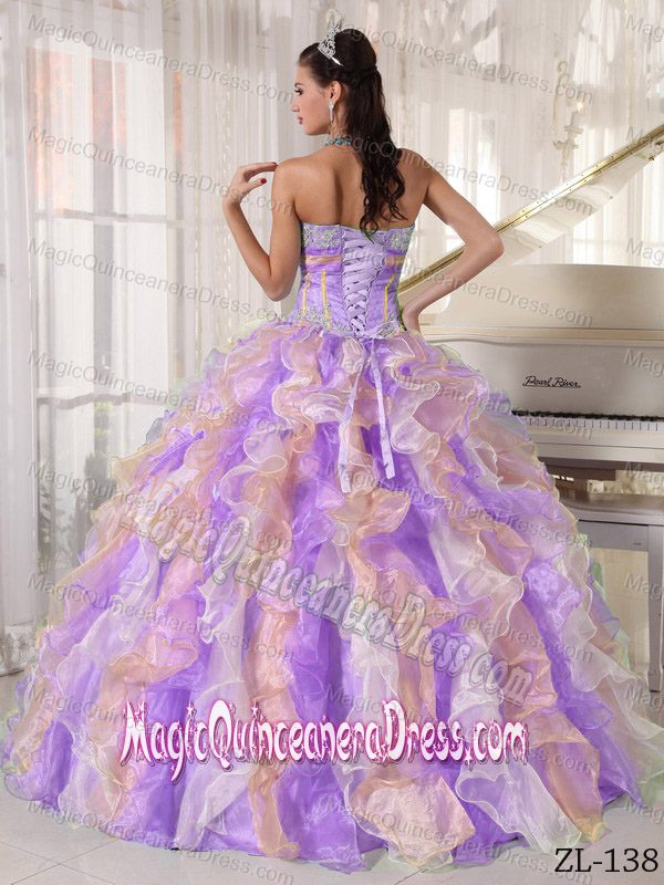 Multi-color Sweetheart Organza Appliques with Beading Sweet Sixteen Dresses