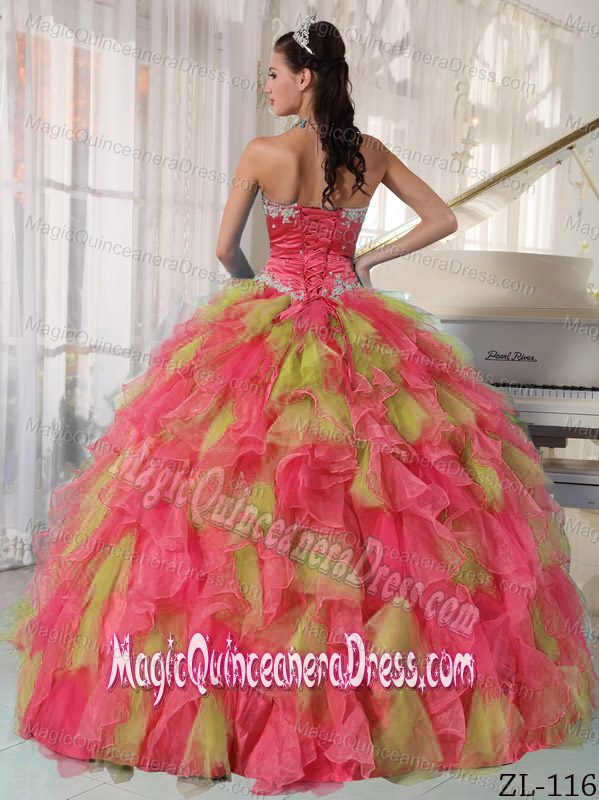 Luxurious Colorful Strapless Organza Appliques Quinceanera Dress in Cambridge