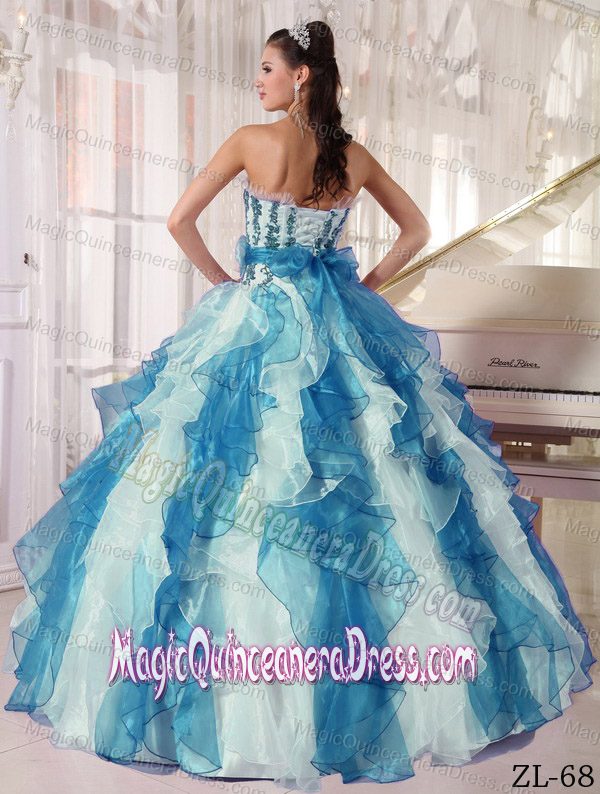 Colorful Strapless Organza Beading Sweet Sixteen Dresses with Ruffled Layers