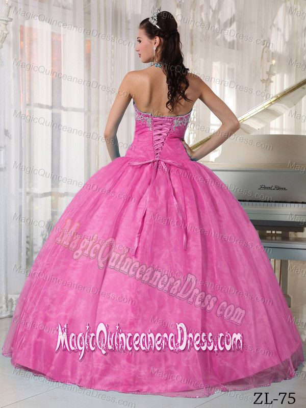 Rose Pink Sweetheart Sweet 16 Quinceanera Dresses with Appliques in Beverly
