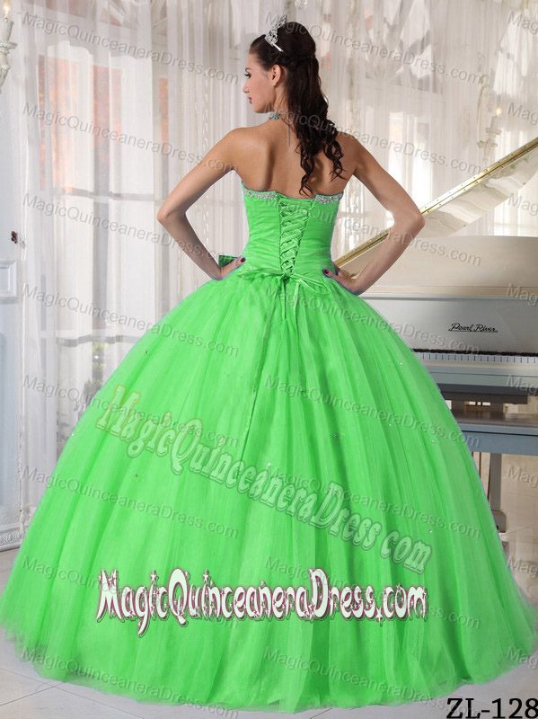 Sweetheart Tulle with Beading and Bowknot Quinceanera Dress in Spring Green