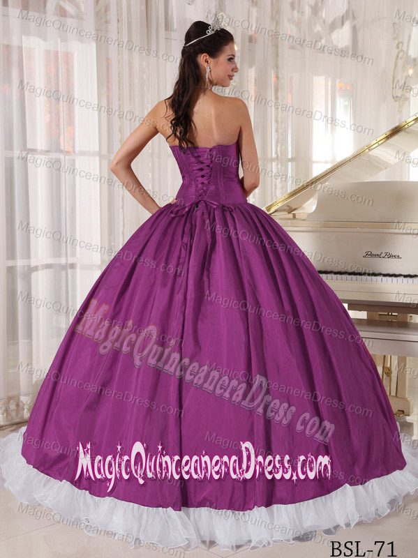 Purple and White Sweetheart Organza and Taffeta Beading Quinceanera Dress