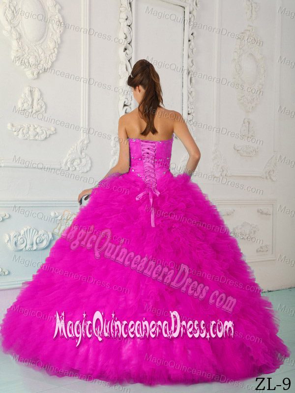 Hot Pink Sweetheart Beading Quinceanera Dress with Ruffles in Waldorf MD
