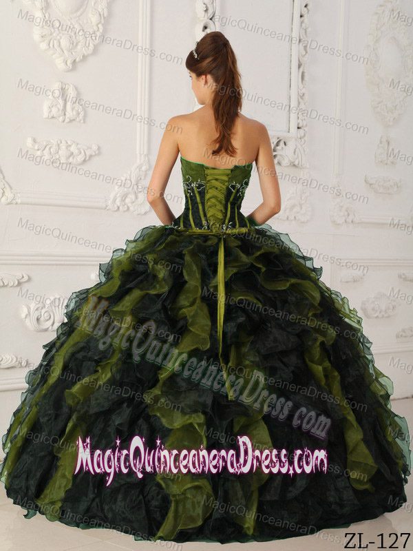 Cheap Olive and Black Strapless Taffeta and Organza Beading Quinceanera Dress