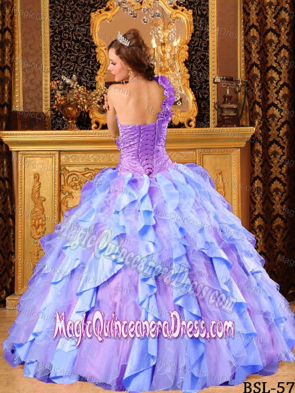 Multi-Color One Shoulder Beading and Ruffles Quinceanera Dress in Potomac