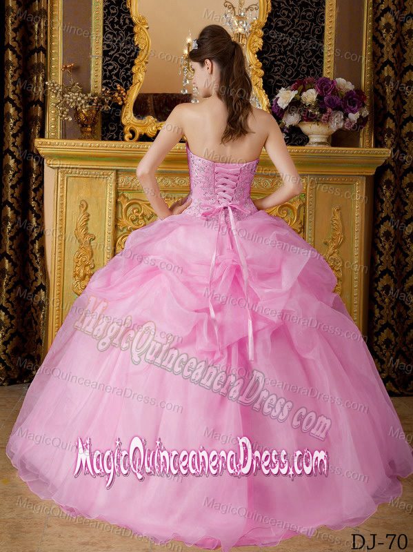 Pink Ball Gown Strapless Organza Beading Quinceanera Gowns in Chevy Chase