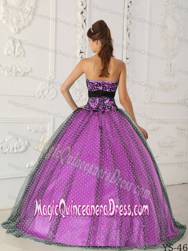 Black and Purple Strapless Beading and Appliques Quinceanera Gowns in Annapolis