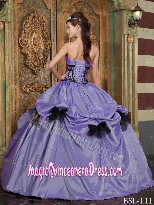 Strapless Floor-length Taffeta Appliqued Quince Dress in Purple in Dallas